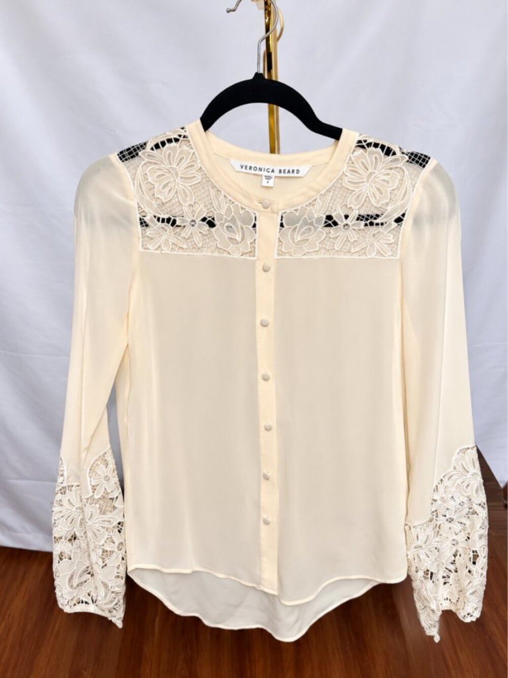 Veronica Beard Alma Embroidered Lace 100% Silk Blouse Ivory Size 0